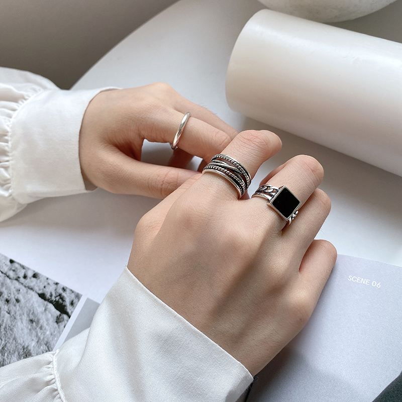 Nhẫn Mặt Vuông Cá Tính Phong Cách Hip-Hop Thời Trang Hàn Quốc