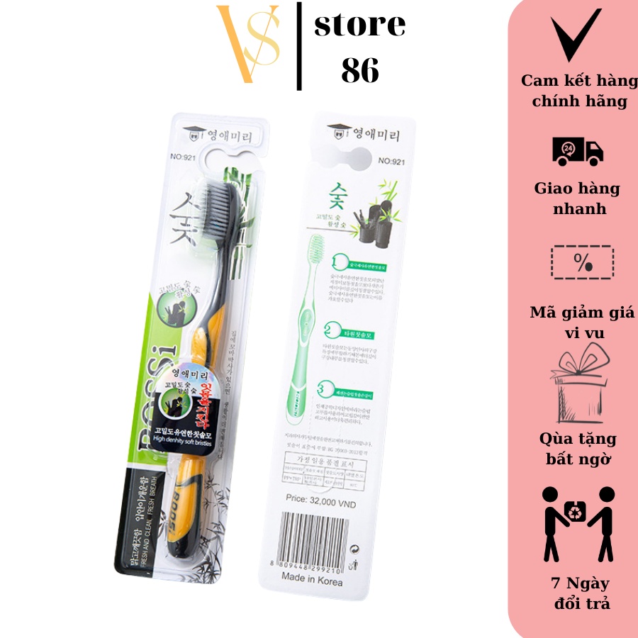 Bàn chải đánh răng than tre hoạt tính Hàn Quốc BOSSI 921 -Dụng cụ vệ sinh răng miệng đa năng VS STORE