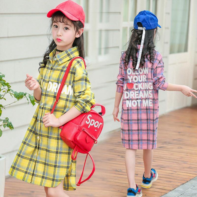 Đầm dài sọc caro có họa tiết cho bé gái từ 3 đến 8 tuổi
