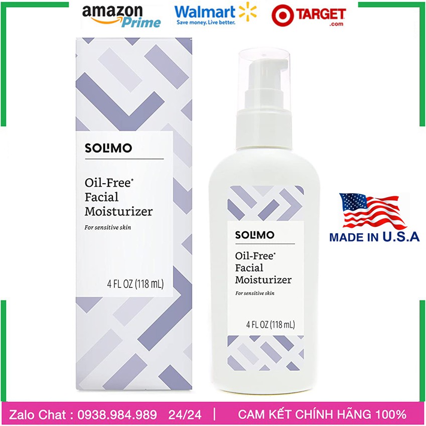 Kem dưỡng ẩm cho da nhạy cảm. Solimo Oil-free Facial Moisturizer for Sensitive Skin. USA