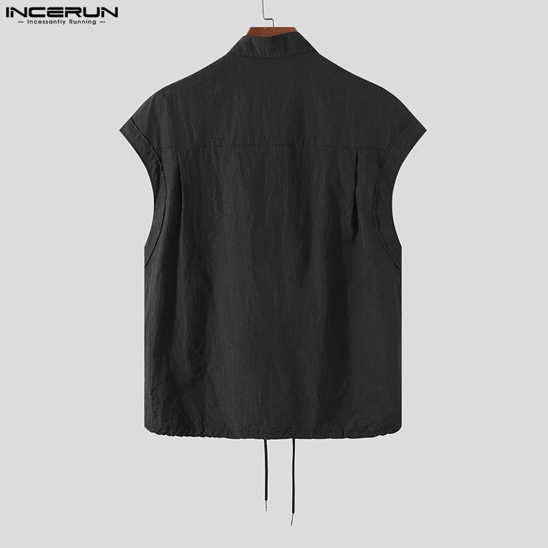Áo khoác sát nách Incerun dáng rộng cổ cao phối dây rút thời trang cho nam