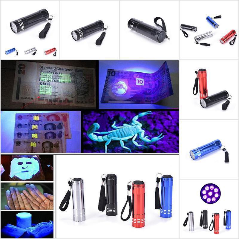 Đèn Pin UV Mini 9 Bóng LED Chiếu Sáng Màu Tím