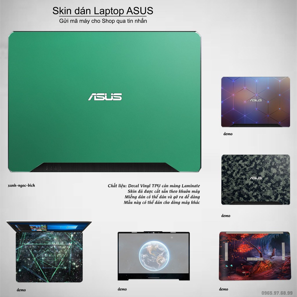 Skin dán Laptop Asus in màu xanh ngọc bích (inbox mã máy cho Shop)