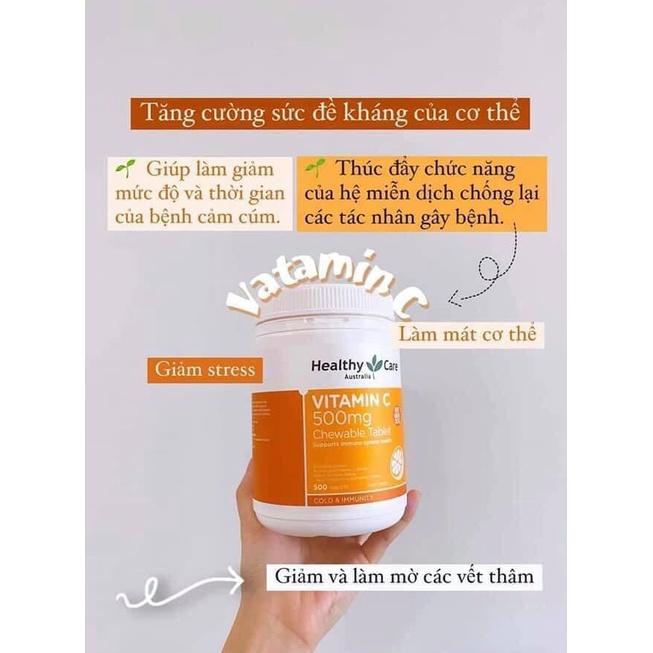 Vitamin C Heathycare Úc  Dạng Viên Ngậm Tiện Lợi 500mg