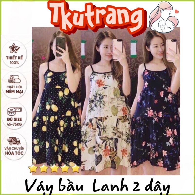 Freeship - Váy Lanh Bầu 2 Dây Siêu mát (Mặc Bầu và Sau Sinh)