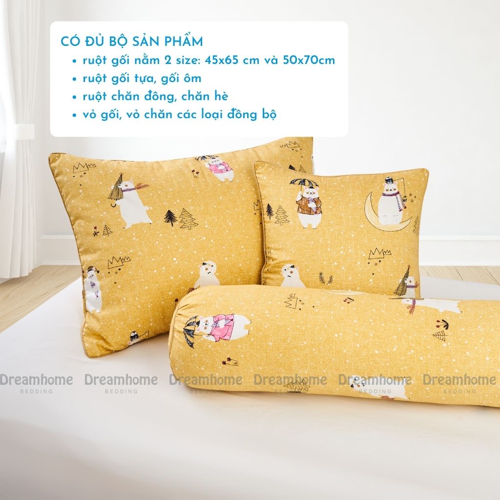 Ruột gối ôm 70x100 DREAMHOME Lõi gối ôm ép hơi nặng 1.4kg, có khóa kéo bông gòn nhân tạo căng đẹp