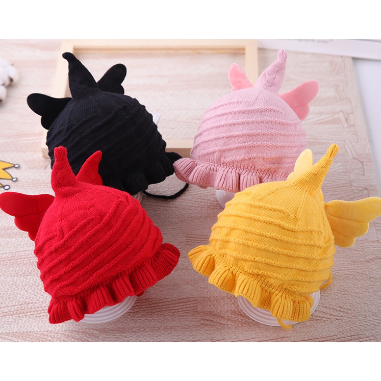 Mũ len 2 lớp ấm áp cánh thiên thần cho bé 6 tháng đến 2 tuổi