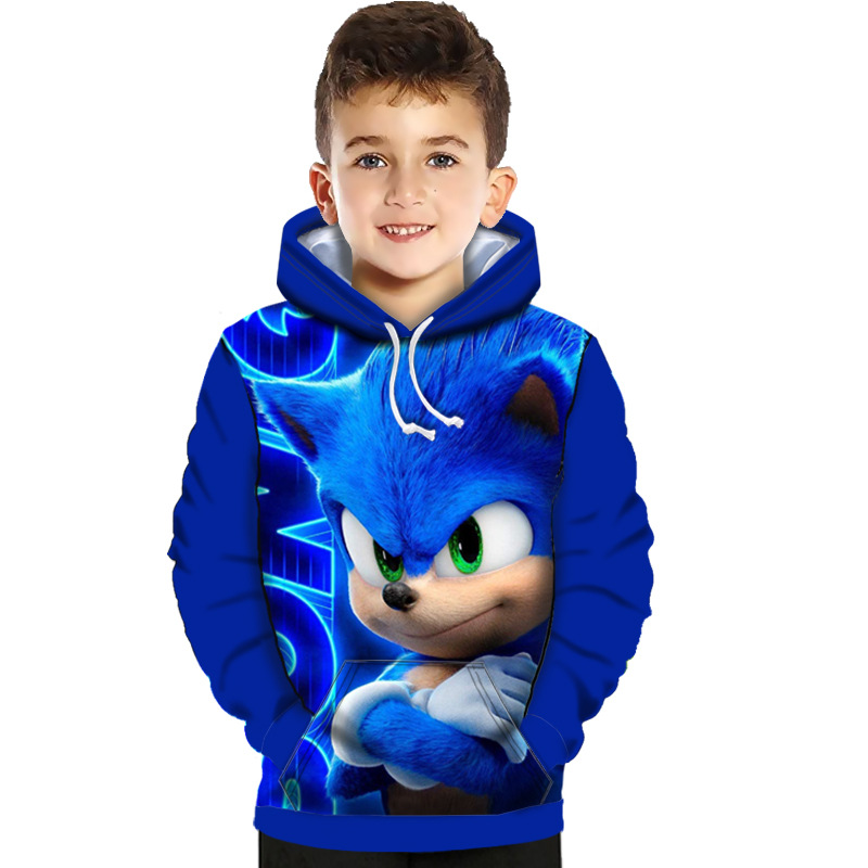 Áo hoodie dài tay in họa tiết Sonic The Hedgehog 3D dành cho các bé