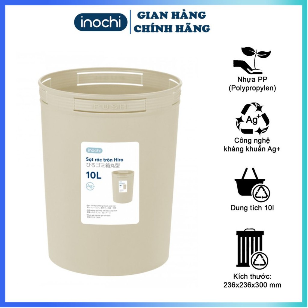 Thùng Rác ,thùng rác Mini thông minh Nhựa Tròn Inochi 10 Lít Làm Sọt Rác Văn Phòng, Khách Sạn, Đựng Rác Gia Đình SR10L