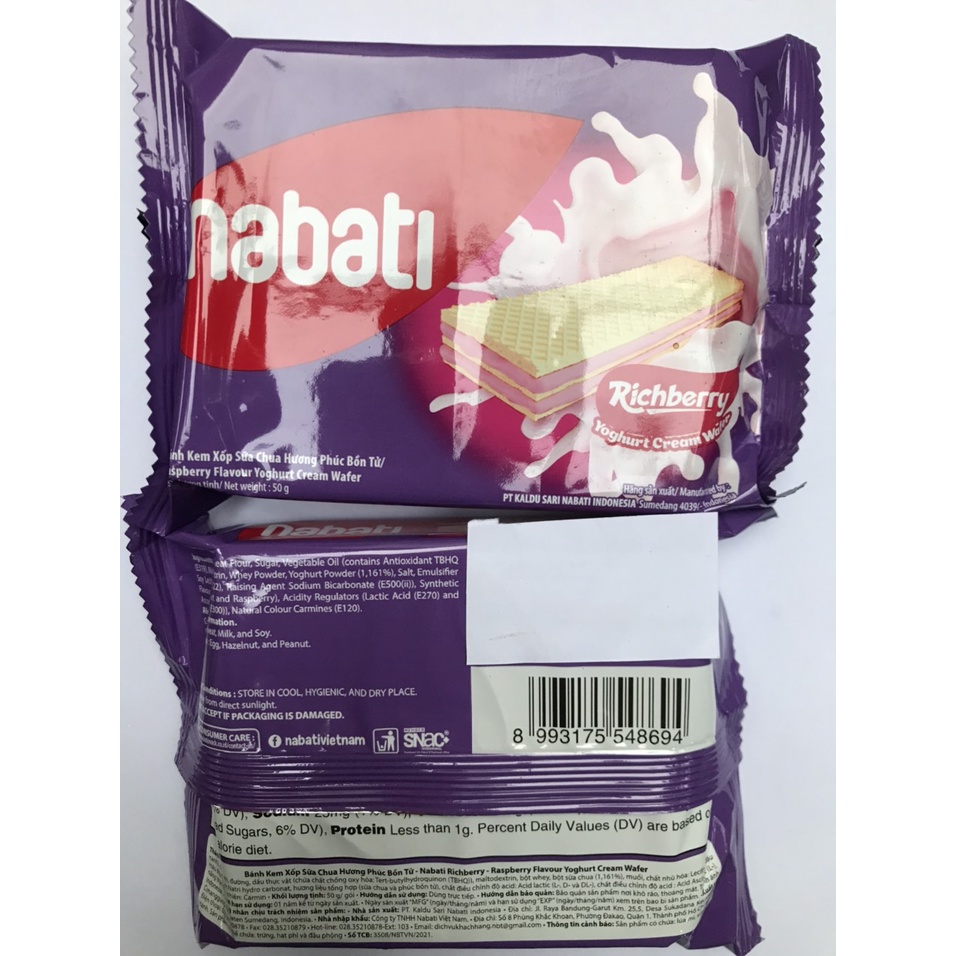 Bánh Kem Xốp 50g Sữa Chua Hương Phúc Bồn Tử Richberry Nabati Yoghurt Cream Wafer (Gói 50g)