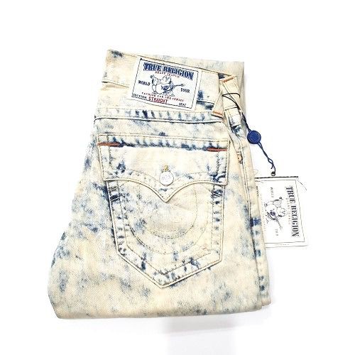 Quần jean nam ống ôm túi hộp kem hoa văn xanh True Religion MXZ859OM ( TH7965 )