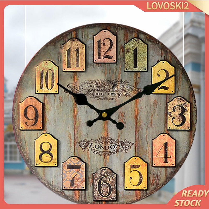 [LOVOSKI2]Vintage Wall Clock Rustic Shabby Chic Home Kitchen Wooden 30cm Decor #3