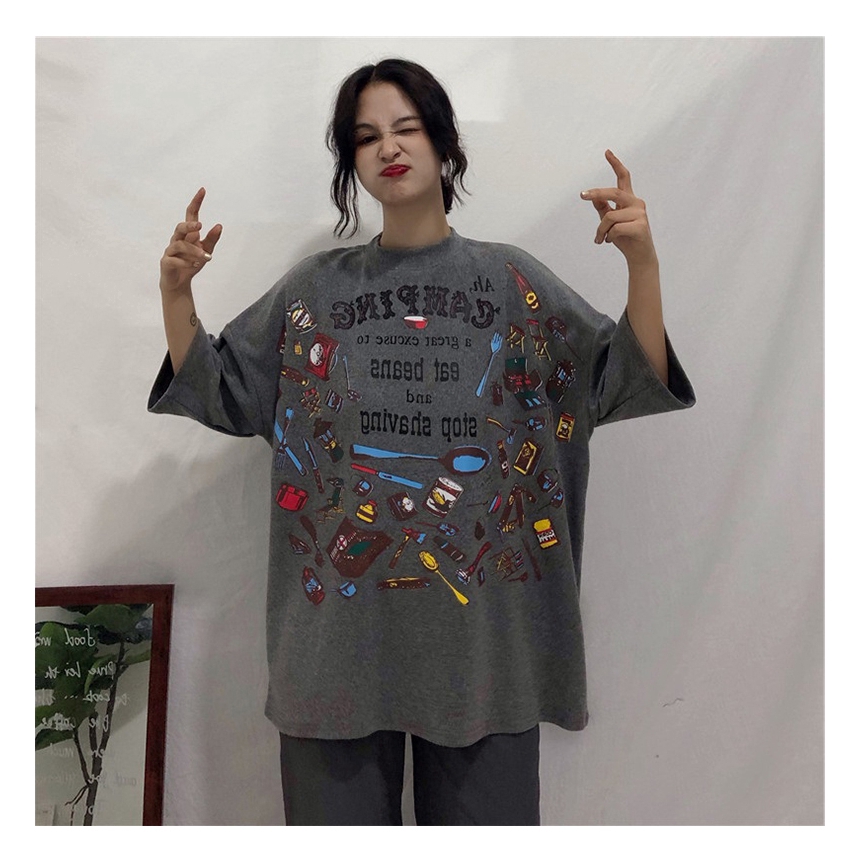 SUXI Áo Thun Nữ Dáng Rộng In Hình Thời Trang Hàn Quốc