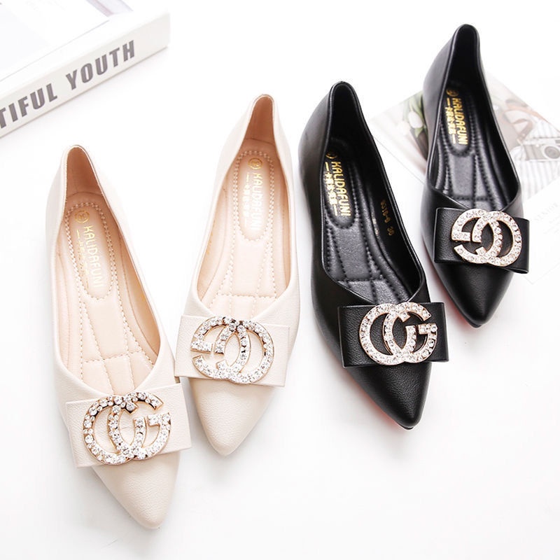 Giày búp bê mũi nhọn đính đá đế mềm phong cách Hàn Quốc thời trang mùa xuân 2023 tùy chọn màu sắc cho nữ