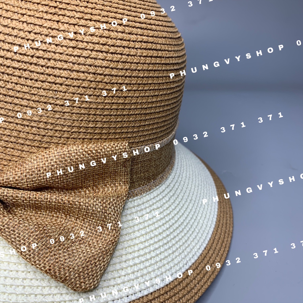 Mũ cói VÀNH VỪA VANH PHỐI MÀU nón đi biển che nắng