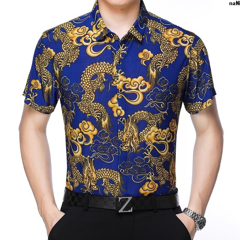 Xiu Áo Sơ Mi Lụa Lạnh Mỏng > In Hình Hoa Mùa Hè Giải Trí Cho Nam