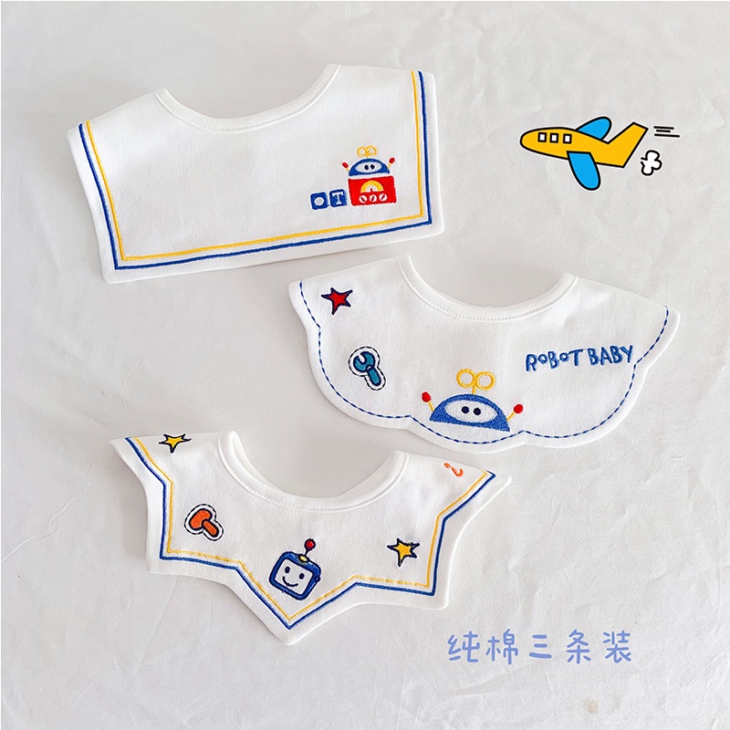 Set 3 Yếm Ăn Cotton Có Thể Xoay 360 Độ Họa Tiết Hoạt Hình Đáng Yêu 2082 Dành Cho Bé