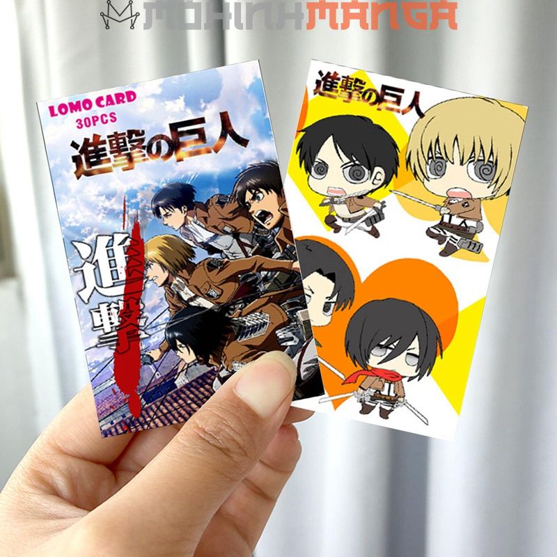 Lomo card hộp 30 thẻ truyện Attack on titan đại chiến poster card Eren Levi Mikasa Armin Reiner Hange Sasha