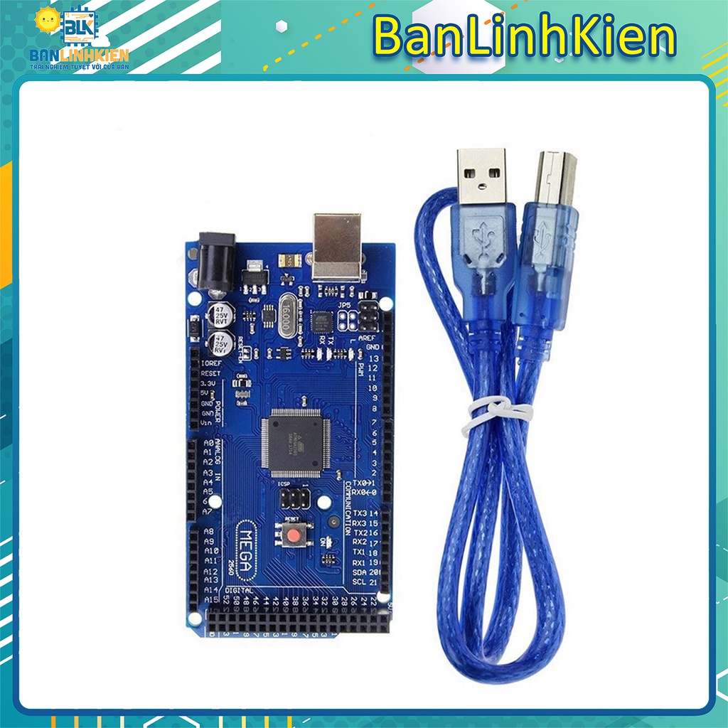 Kit học tập arduino mega2560 kèm cáp nạp bảo hành 6 tháng/ 16u2/ ch340/ kèm cáp nạp