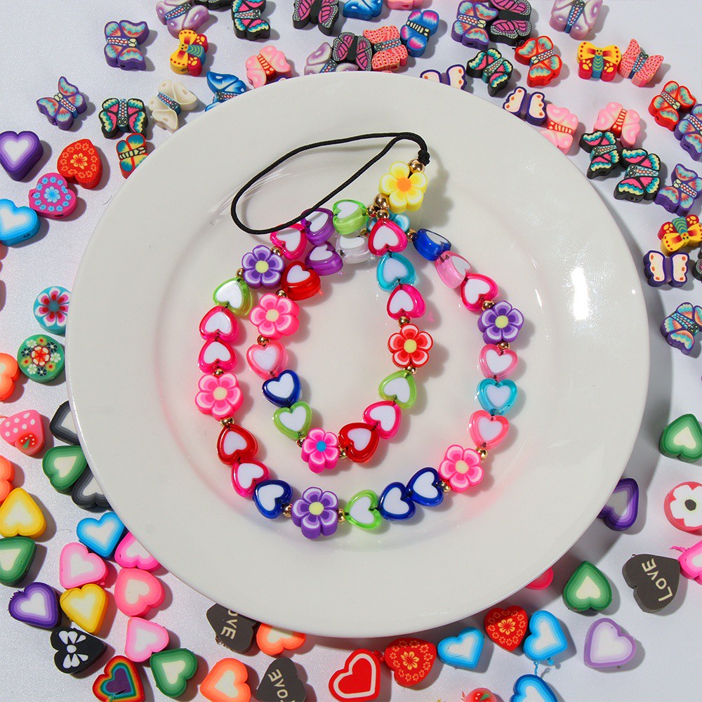 Bộ 50 Hạt Đất Sét Hình Trái Tim/Hoa Mận 10mm Làm Trang Sức Thủ Công