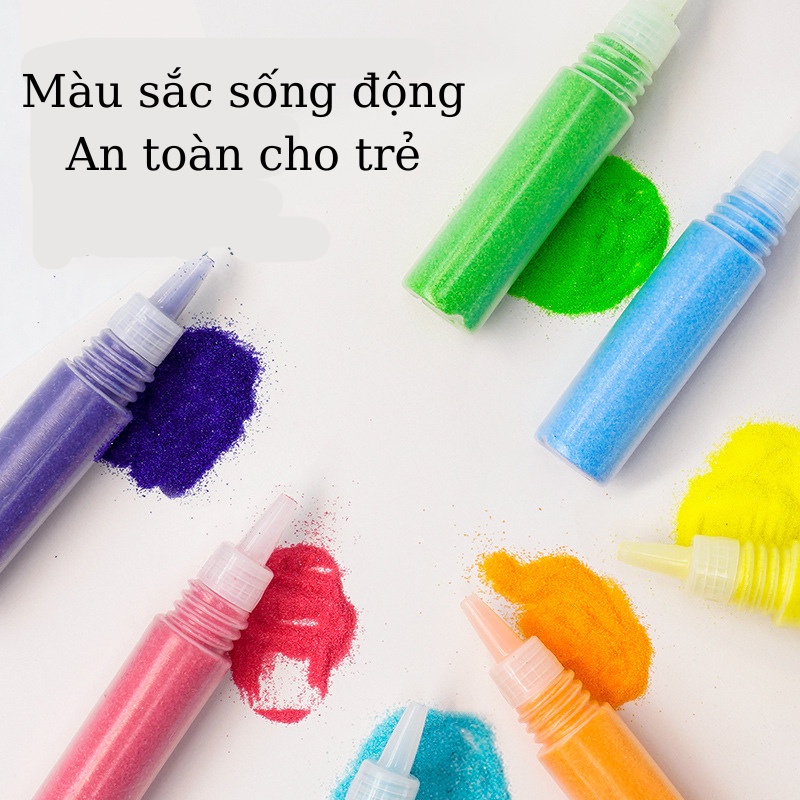 Bộ tranh cát 16 tranh tặng kèm 12 màu cát, giúp bé phát triển tư duy màu sắc và thẩm mỹ
