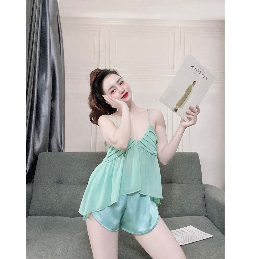 Đồ ngủ nữ❣️FREE SHIP❣️Đồ ngủ BIGSIZE lụa Chiffon phối Satin cao cấp mềm mại xinh xắn < 70kg | BigBuy360 - bigbuy360.vn