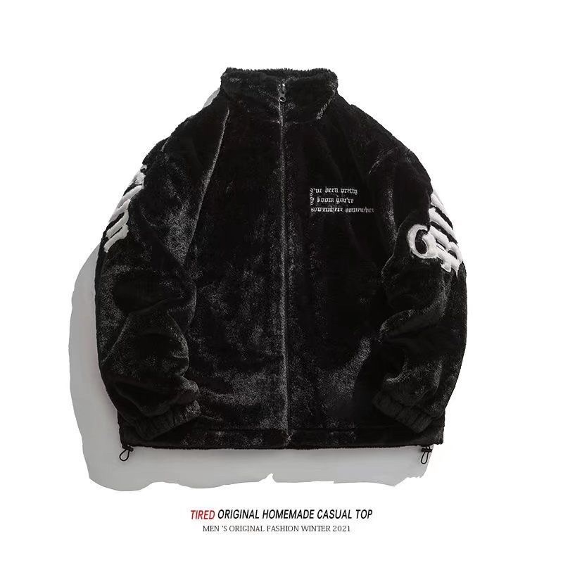 Áo khoác đen lông mịn unisex ulzzang