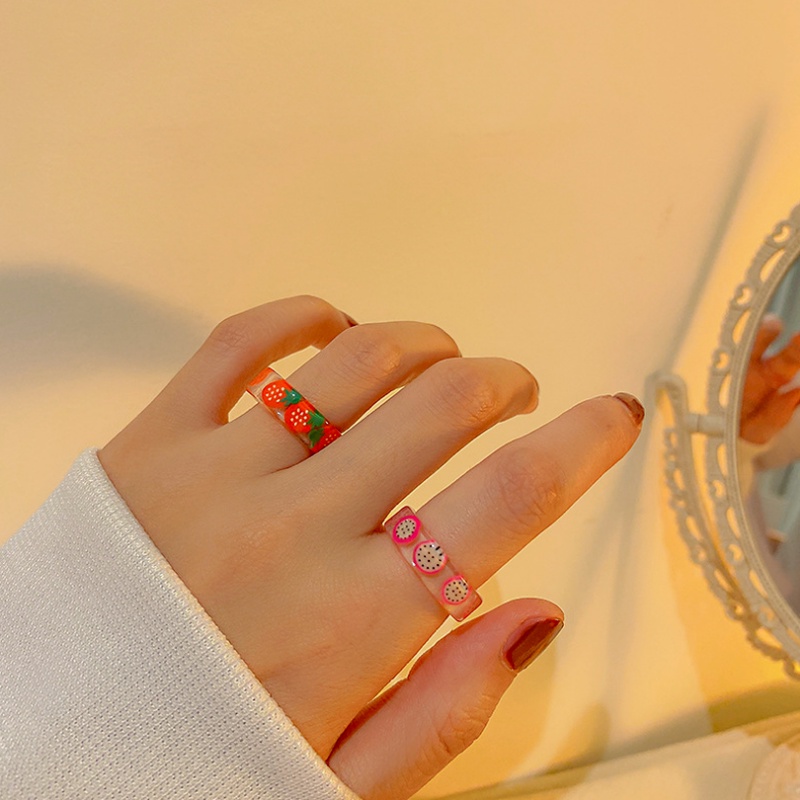 Nhẫn Nhựa Acrylic Họa Tiết Trái Cây Xinh Xắn Cho Nữ