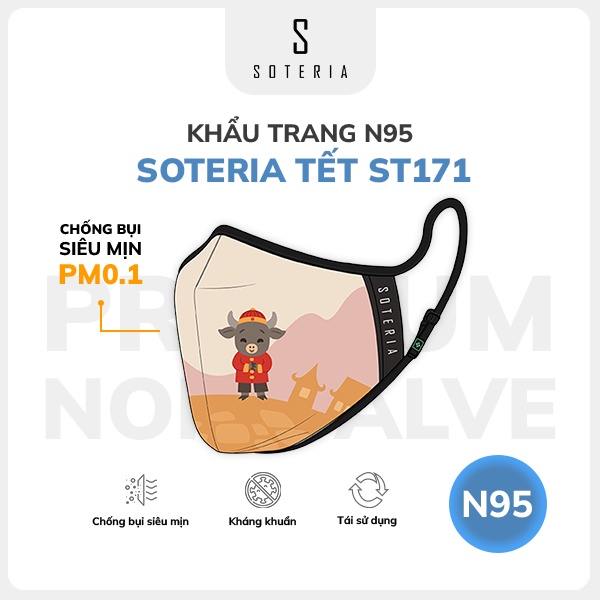 Khẩu trang thời trang SOTERIA Tết ST171 - N95 99 lọc hơn 99% bụi mịn 0.1 micro- Size S,M,L