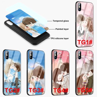 Ốp lưng kính cường lực hình cặp đôi hoạt hình xinh xắn cho phone 6 13 7 plus 8 plus xr x xs max - a483