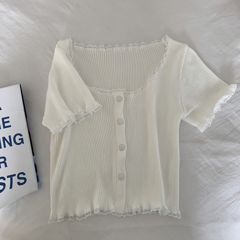 IELGY Áo Khoác Cardigan Dệt Kim Phối Ren Dáng Ngắn Thời Trang Mùa Hè Hàng Mới Dành Cho Bạn Nữ