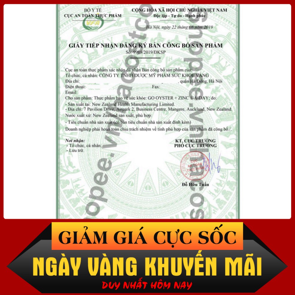 GIÁ CỰC SỐC Viên uống Go Oyster Plus Zinc 1 A Day 60 viên, 120 viên Tinh Chất Hàu Go Healthy Của Úc GIÁ CỰC SỐC