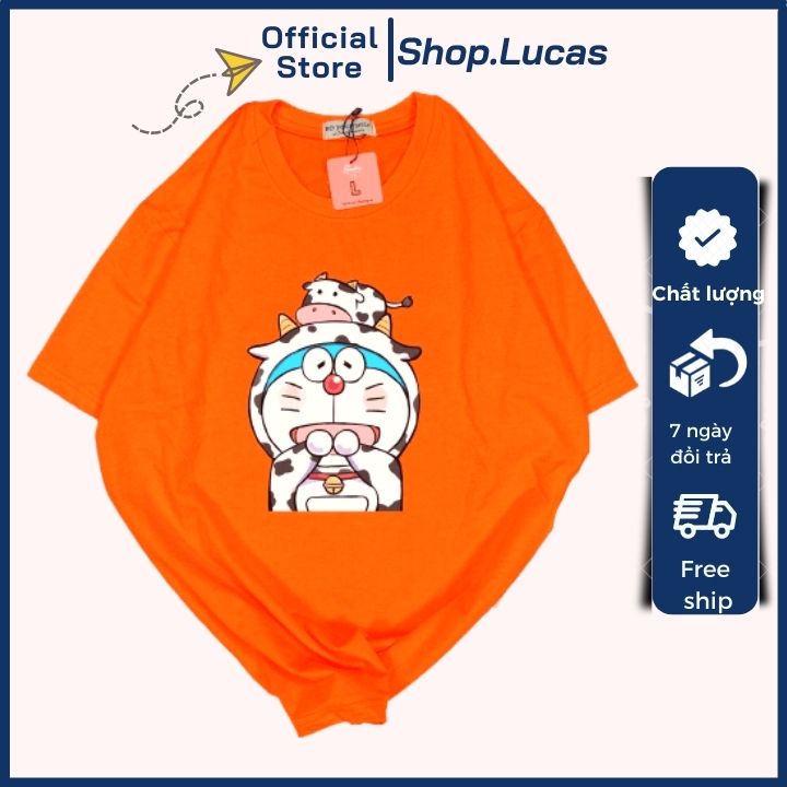 Áo Thun Nam Nữ Unisex Áo Phông vải cotton thoáng mát cổ tròn bigsize XXL 2XL in hình chú Mèo Doraemon - shop.lucas