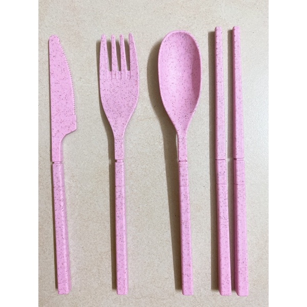 Bộ Đũa Thìa Dĩa Lúa Mạch Có Thể Tháo Lắp Siêu Gọn 2 Màu/Bộ Đũa Thìa Dĩa Dao Cùng Màu