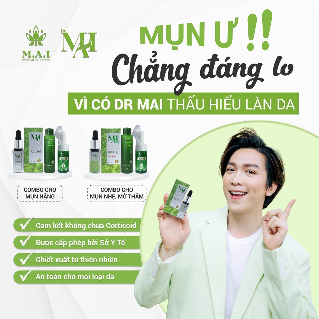 Dr mai Combo Nguyên Chất và Mix Saffron, Serum sạch mụn Dr Mai 5ml, lựa chọn hoàn hảo cho làn da mụn