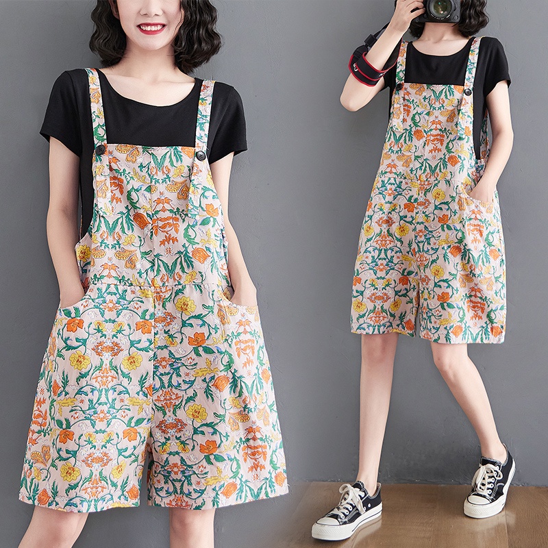 D341 quần bigsize freesize quần yếm họa tiết hoa văn trẻ trung thời trang phong cách