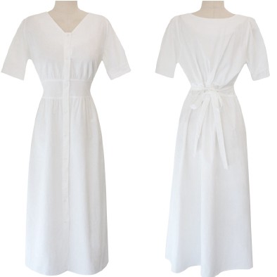 Đầm maxi ngắn tay cổ chữ V màu trơn thời trang 34034