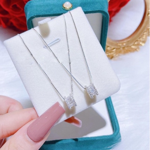 Vòng cổ Bạc gắn đá, Dây chuyền Bạc hình bánh xe cao cấp, TUNA SILVER CAM KẾT CHUẨN BẠC