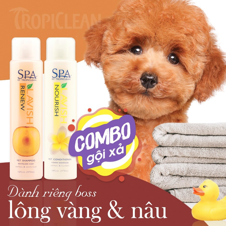 Dầu xả dưỡng lông mềm mượt thơm lâu, cung cấp vitamin cho chó mèo Tropiclean Spa Nourish Conditioner 473ml