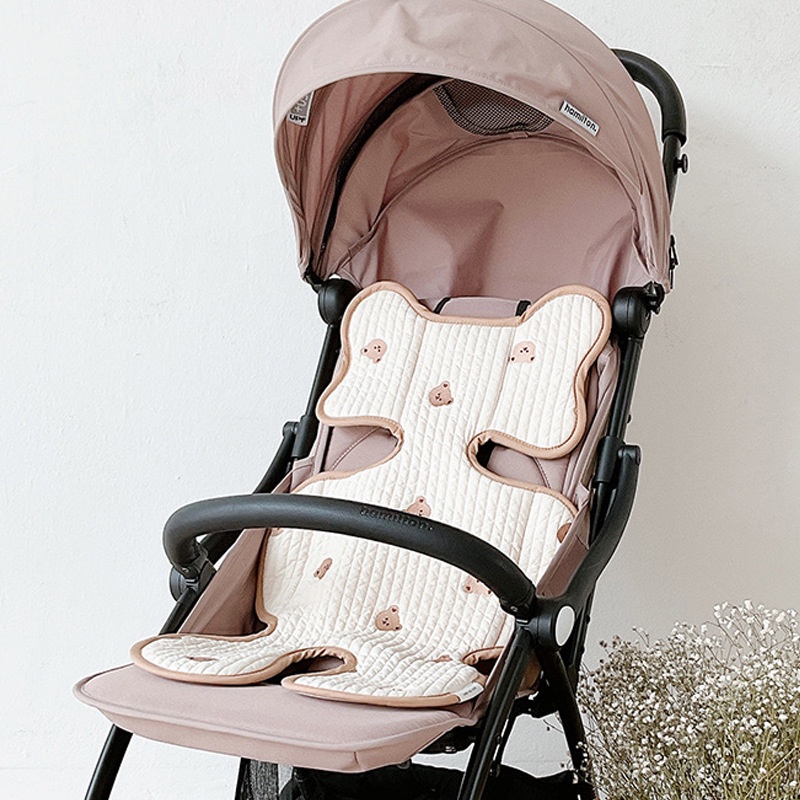 Đệm lót xe đẩy em bé bằng cotton nguyên chất thoáng khí thấm hút mồ hôi thêu họa tiết dễ thương