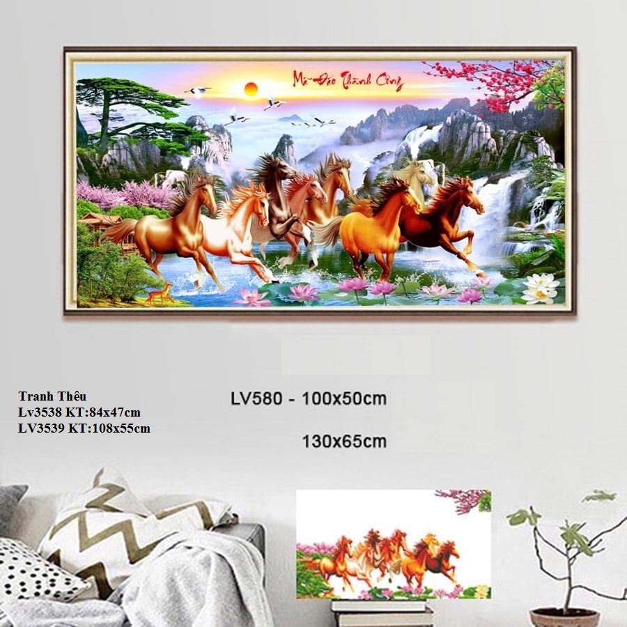 Tranh đính đá mã đáo thành công KT:100x55cm,130x65cm. Tranh gắn đá chưa gắn.