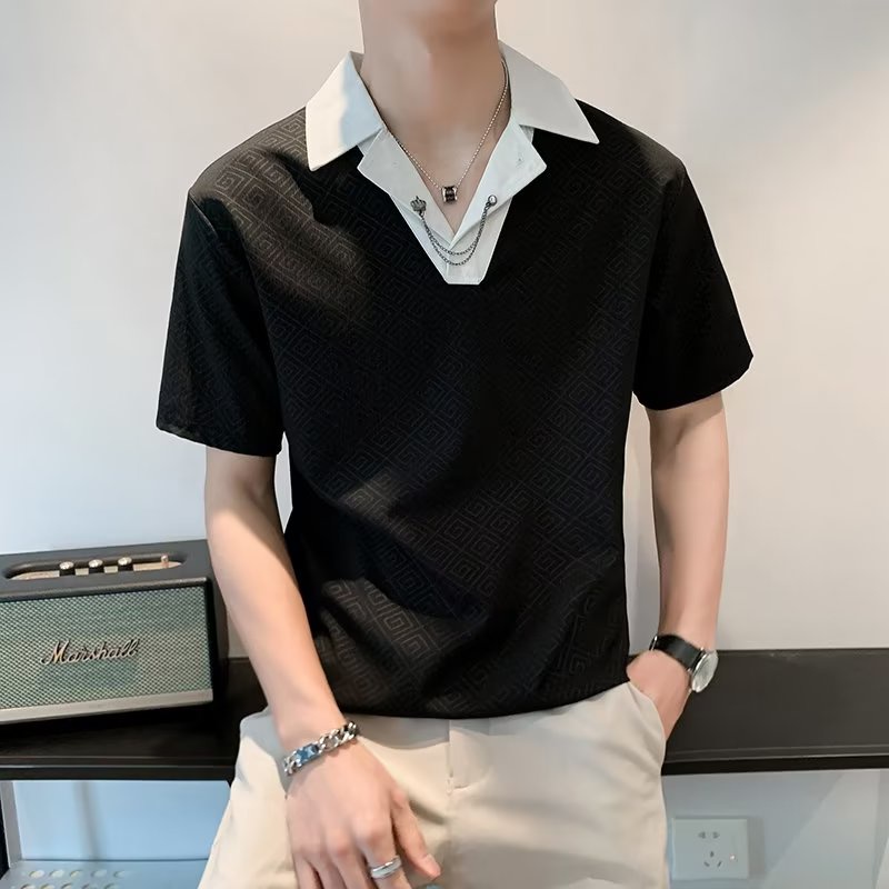 áo sơ mi polo tay ngắn dáng rộng màu sắc tương phản phong cách hàn quốc thời trang cho nam fashion áo thun nam có cổ áo phông nam from rộng simple top áo polo nam