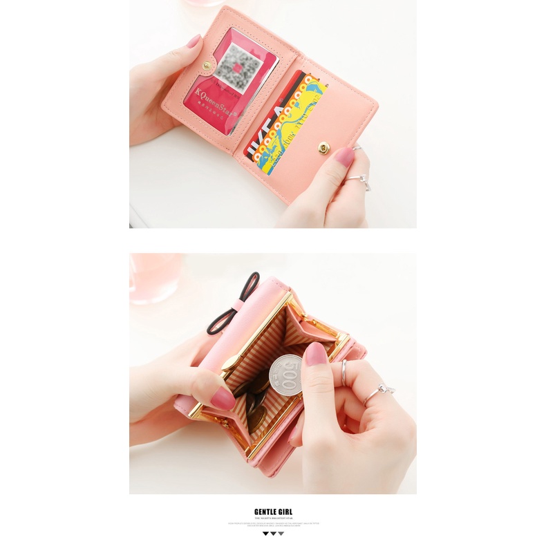 Ví nữ mini giá rẻ, bóp nữ GENZY họa tiết nơ nhiều ngăn đựng thẻ V023