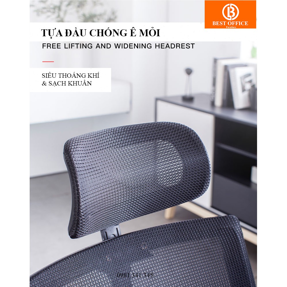 Ghế xoay lưới tựa đầu cao cấp B0171- Xoay 360 độ - Nâng hạ cao thấp - Chống ê mỏi cổ | BigBuy360 - bigbuy360.vn