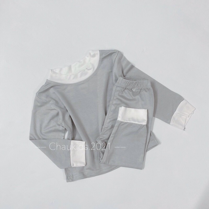 (jean baby kho sỉ) bộ thun lạnh trơn phối viền cho bé trai bé gái