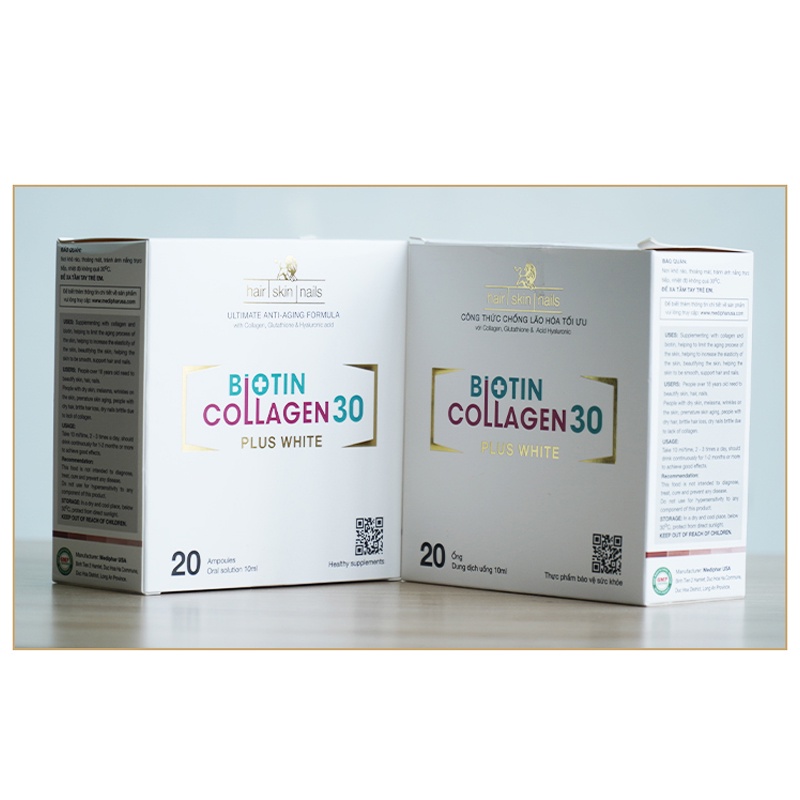 Biotin Collagen 30 plus white- Hỗ trợ đẹp da dày tóc ngăn ngừa lão hóa (Hộp 20 ống 10ml)