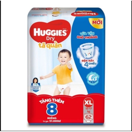 Huggies Tã QuầnM74,L68,Xl62, XXL 56(cộng 8)