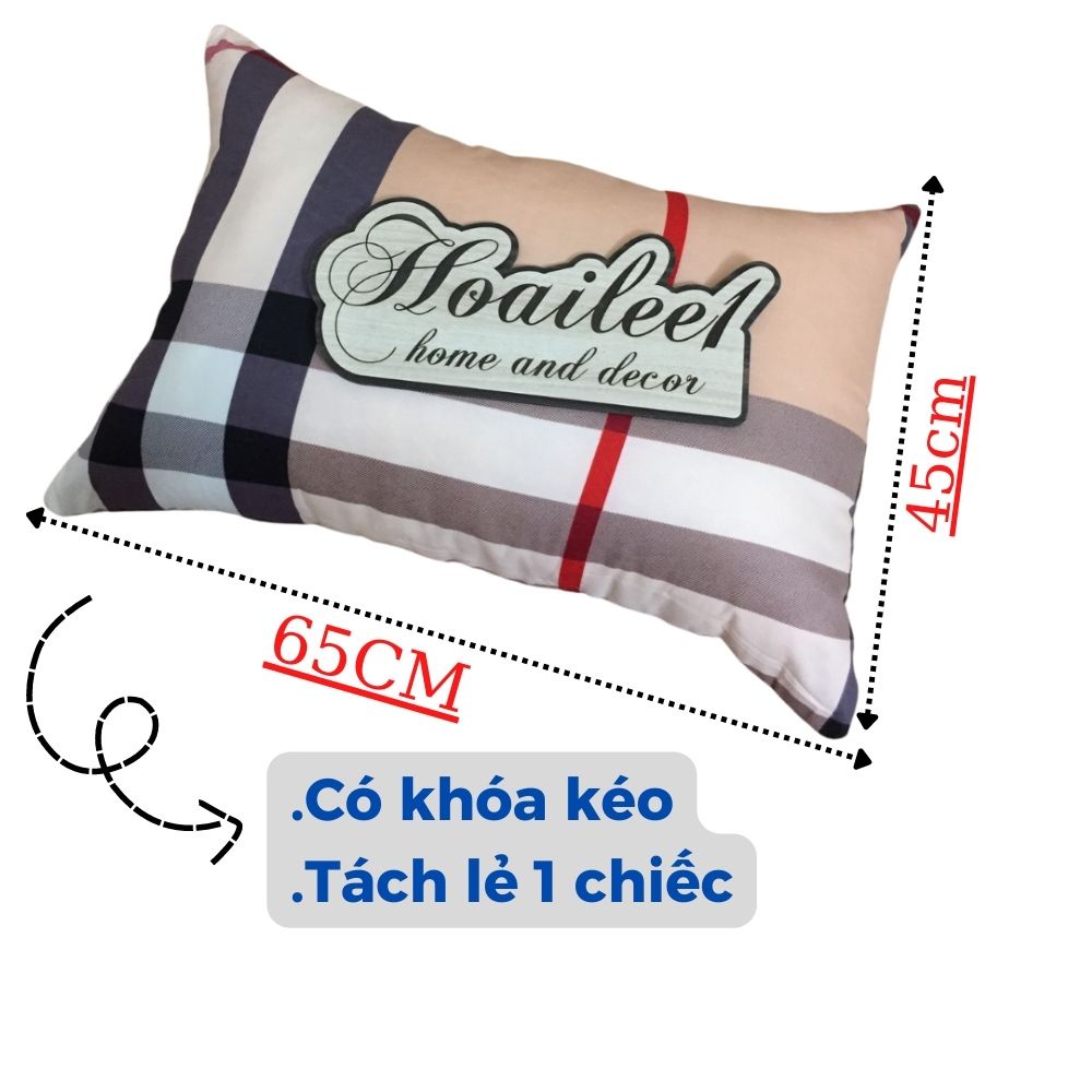 Ruột gối đầu bông gòn mẫu kẻ vàng HOAILEE1 cao cấp kích thước 45x65cm