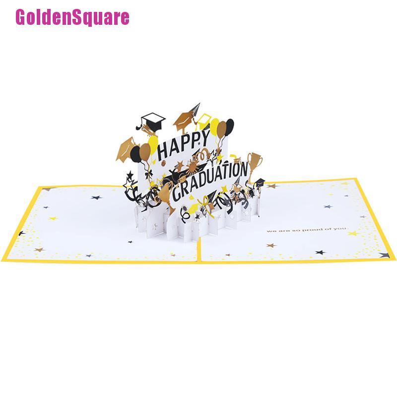 [Golden] 3D Pop Up Greeting Card Graduation Season 3D Blessing Card Happy Graduation 3D