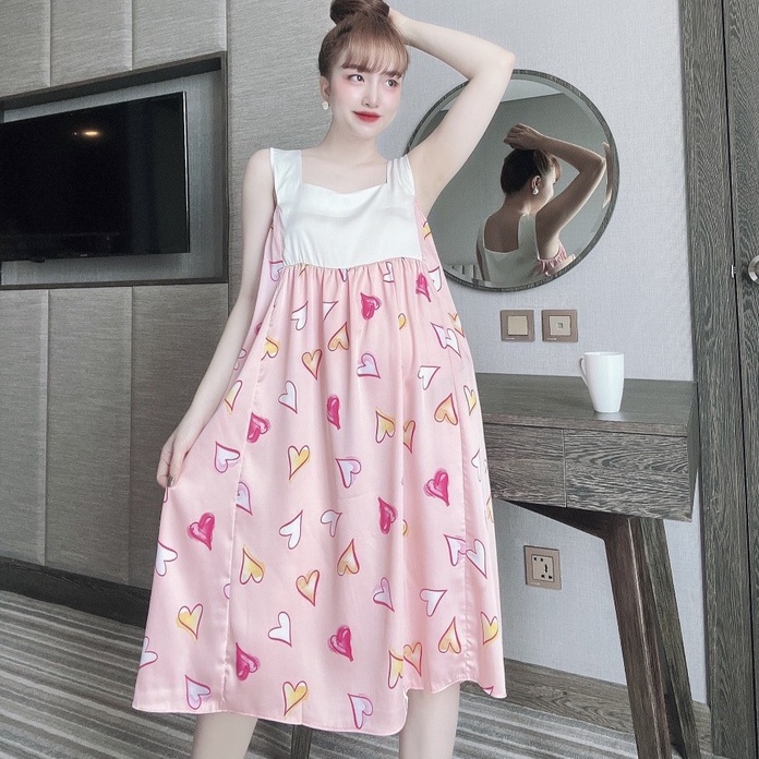 Váy Ngủ Nữ Lụa Latin Cổ Chữ U SOJUN Chất Lụa Latin dưới 70 ký